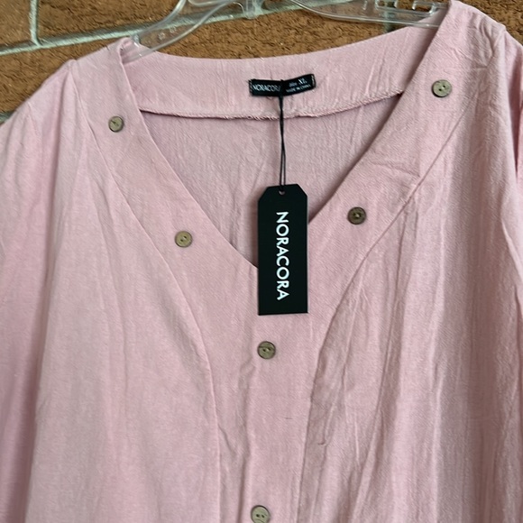 NORACORA AIRY LIGHT WEIGHT V-NECK BUTTON EMBELLISHED DRESS - Picture 4 of 7